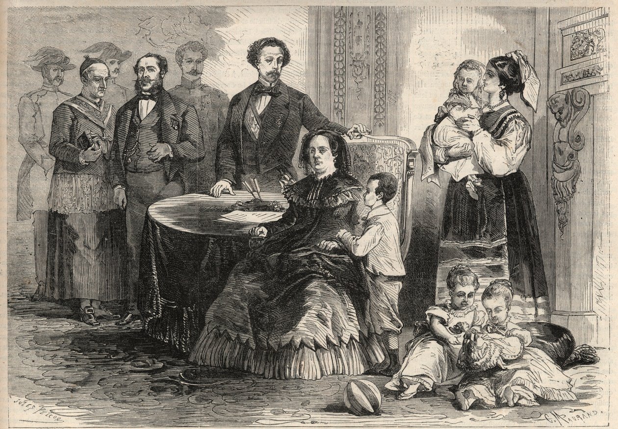 Drottning Isabella II av Spanien (Isabella av Bourbon) (1830-1904) och Francois av Assisi av Bourbon eller Francois I av Spanien (1822-1902) tog sin tillflykt med sina barn på slottet Pau i Frankrike efter septemberrevolutionen (Gloriosa) . Bland deras bar av Unknown artist