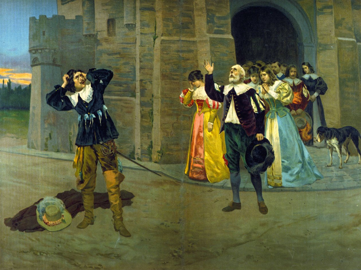 Raimondo tillkännager Lucias död för Edgar i den sista scenen i akt III i operan "Lucie de Lammermoor" (Lucia) av Gaetano Donizetti. av Unknown artist