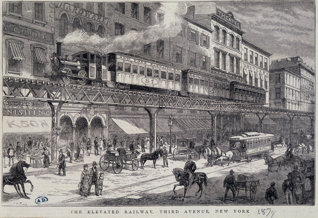 Upphöjd järnväg på 3rd Avenue, New York av Unknown artist