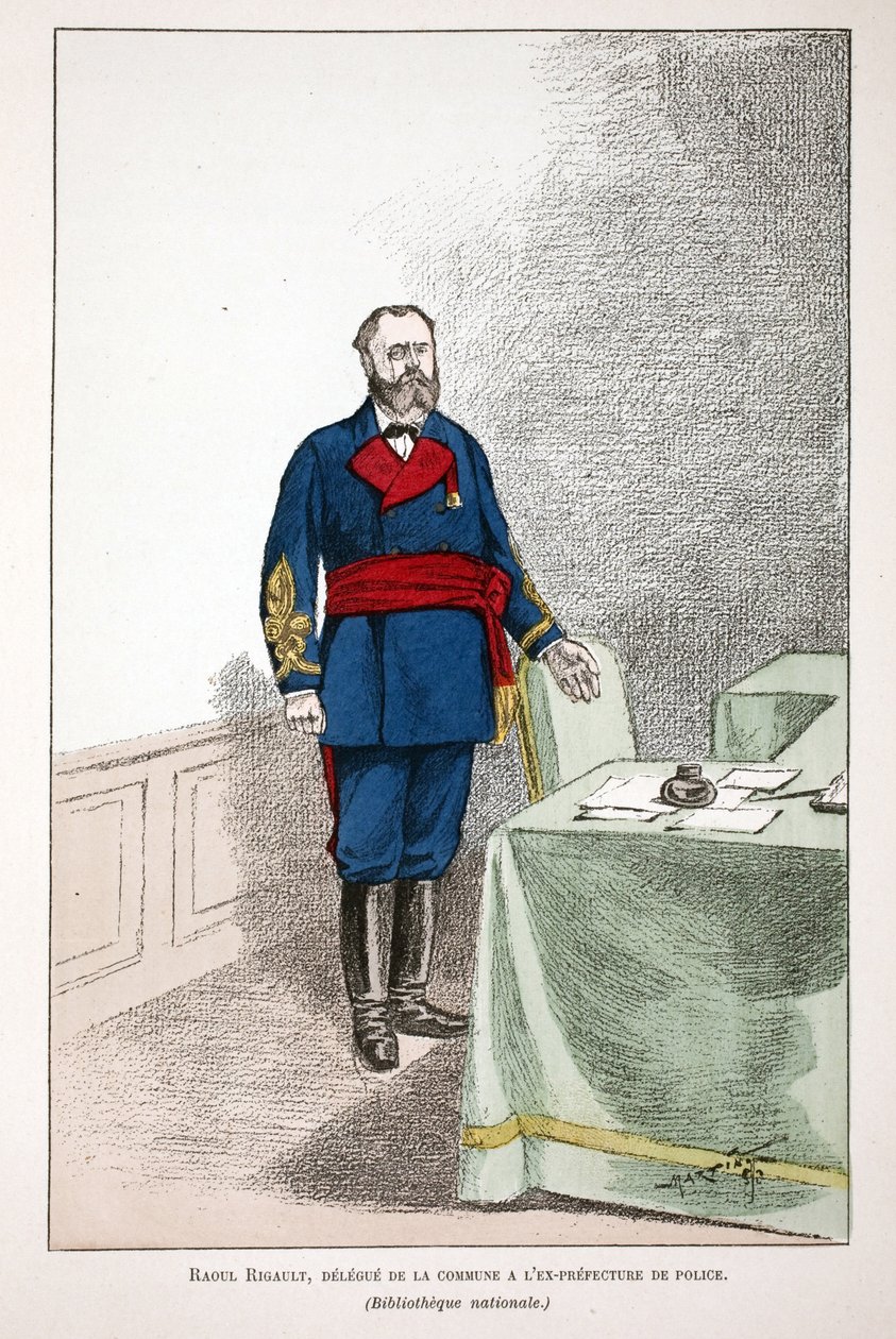 Raoul Rigault (1846-1871), delegat för kommunen till den tidigare polisprefekturen. Etsning i färger, för illustration "" History of the Corps of Peacekeepers""" bok utgiven i regi av Louis Lepine (1846-1933), prefekt för polisen d. av Unknown artist
