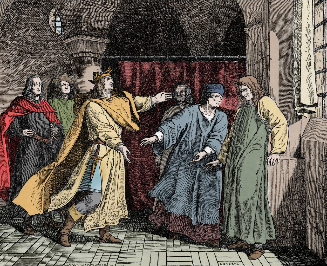 Försoning av Ludwig med Friedrich - Försoning mellan kejsar Ludvig IV av det heliga riket (eller Ludvig III av Baviere av Unknown artist
