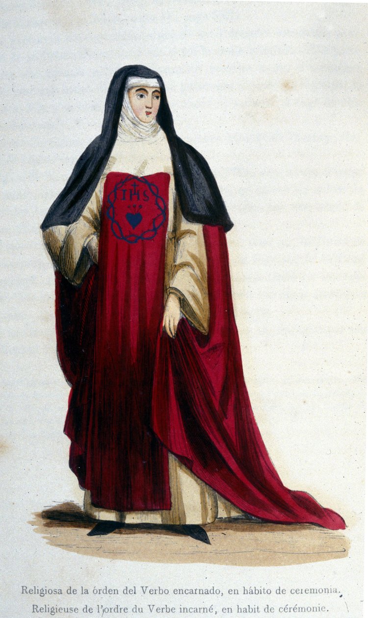 Religiös av verbets ordning inkarnera i ceremoniell klädsel. Gravyr från ett album på religiösa beställningar, Paris av Unknown artist