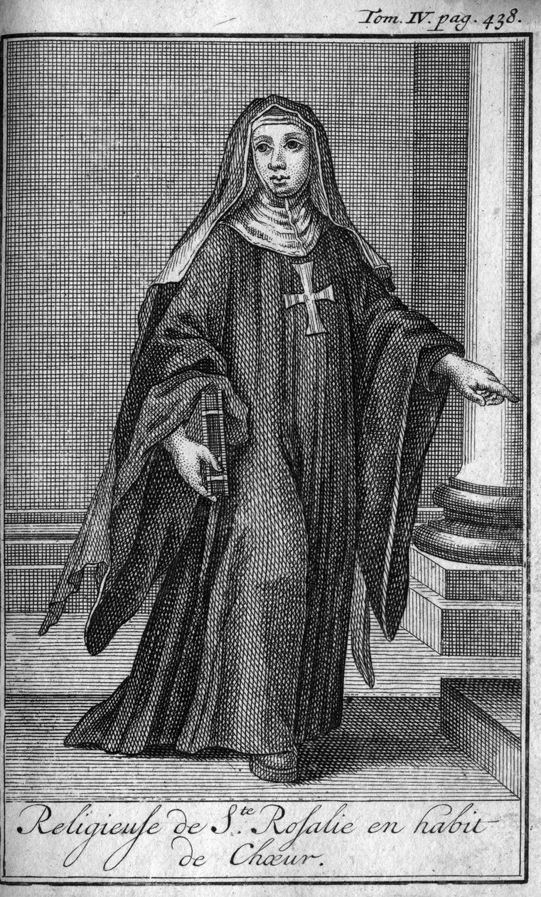 Religiös ordning. Religiös av Saint Rosalie i körklänning i Palermo på Sicilien på 1600-talet. I "" Historien om militära order eller riddare, om de säkra och rutinmässiga miliserna av båda könen, som har etablerats fram till nu. Upplagan hämtad från Ab av Unknown artist