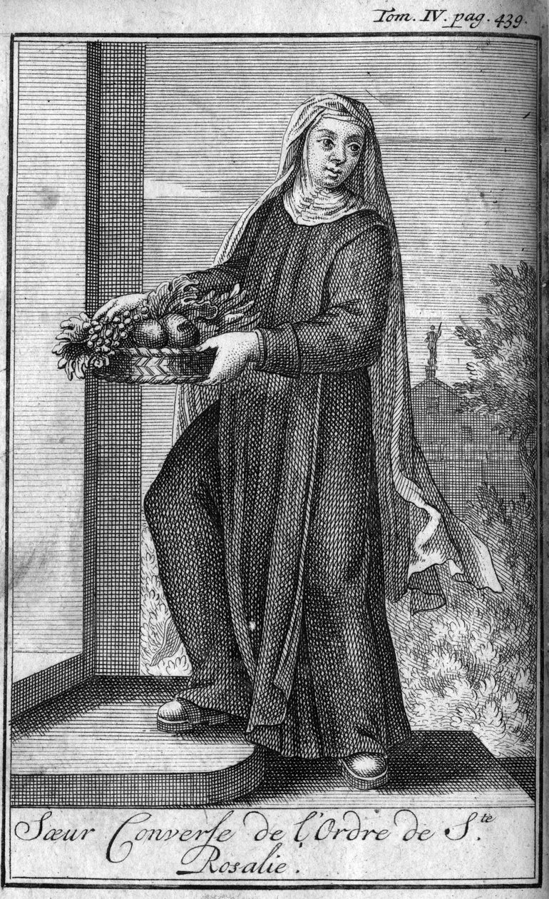 Religiös ordning. Systrar samtalar från Saint Rosalia-orden till Palermo på Sicilien på 1600-talet. I "" Historien om militära order eller riddare, om de säkra och rutinmässiga miliserna av båda könen, som har etablerats fram till nu. Upplagan tagen av Unknown artist