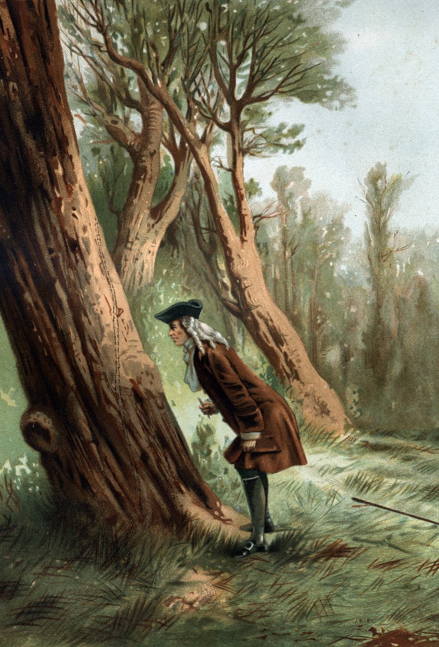 René Antoine Ferchault de Réaumur (1683-1757), fransk fysiker och naturforskare, studerar caterilles moral. efter "La Ciencia y sus Hombres par Louis Figuier" Barcelona 1881 av Unknown artist