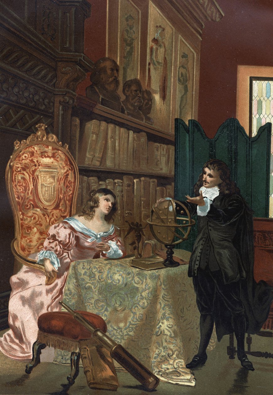 René Descartes (1596-1650) gav lektioner i filosofi till drottning Christine av Sverige (1626-1689), cirka 1649-1650 av Unknown artist