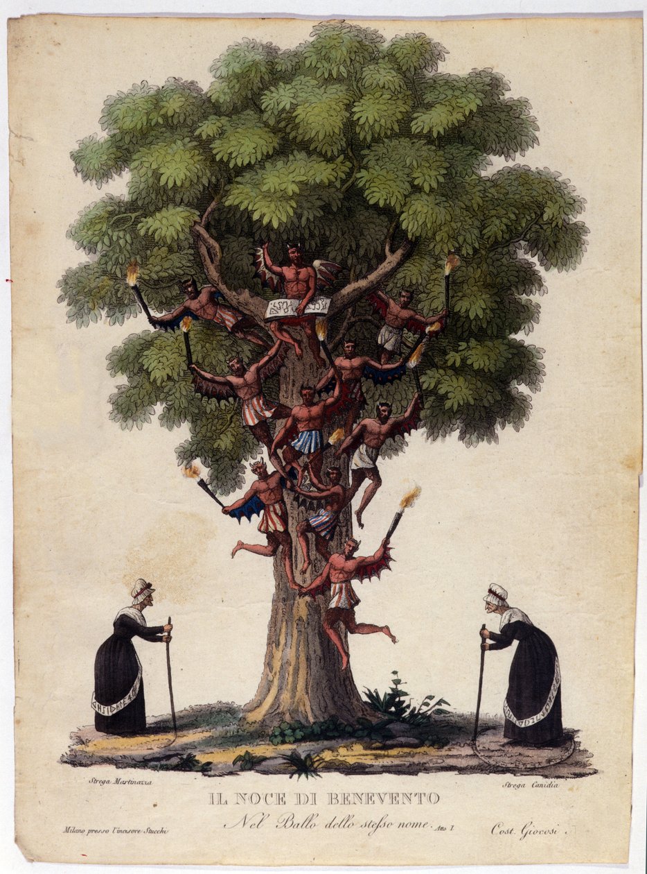 Representation av Benevent-valnöt, häxor och demoner av legenden som inspirerade baletten "Il noce di Benevento"" av den österrikiska kompositören Franz Xaver Sussmayr (1766-1803). Illustration av 1800-talet av Unknown artist