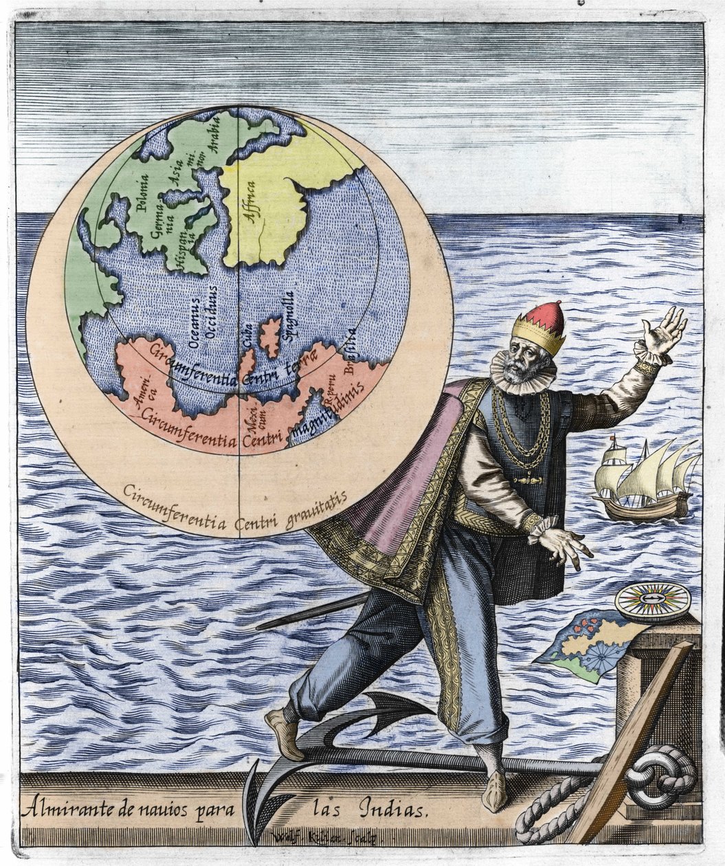 Representation av Christopher Columbus (1451-1506) - i "New Tipus After the Voyage of the New World" av Philoponus Honorius av Unknown artist
