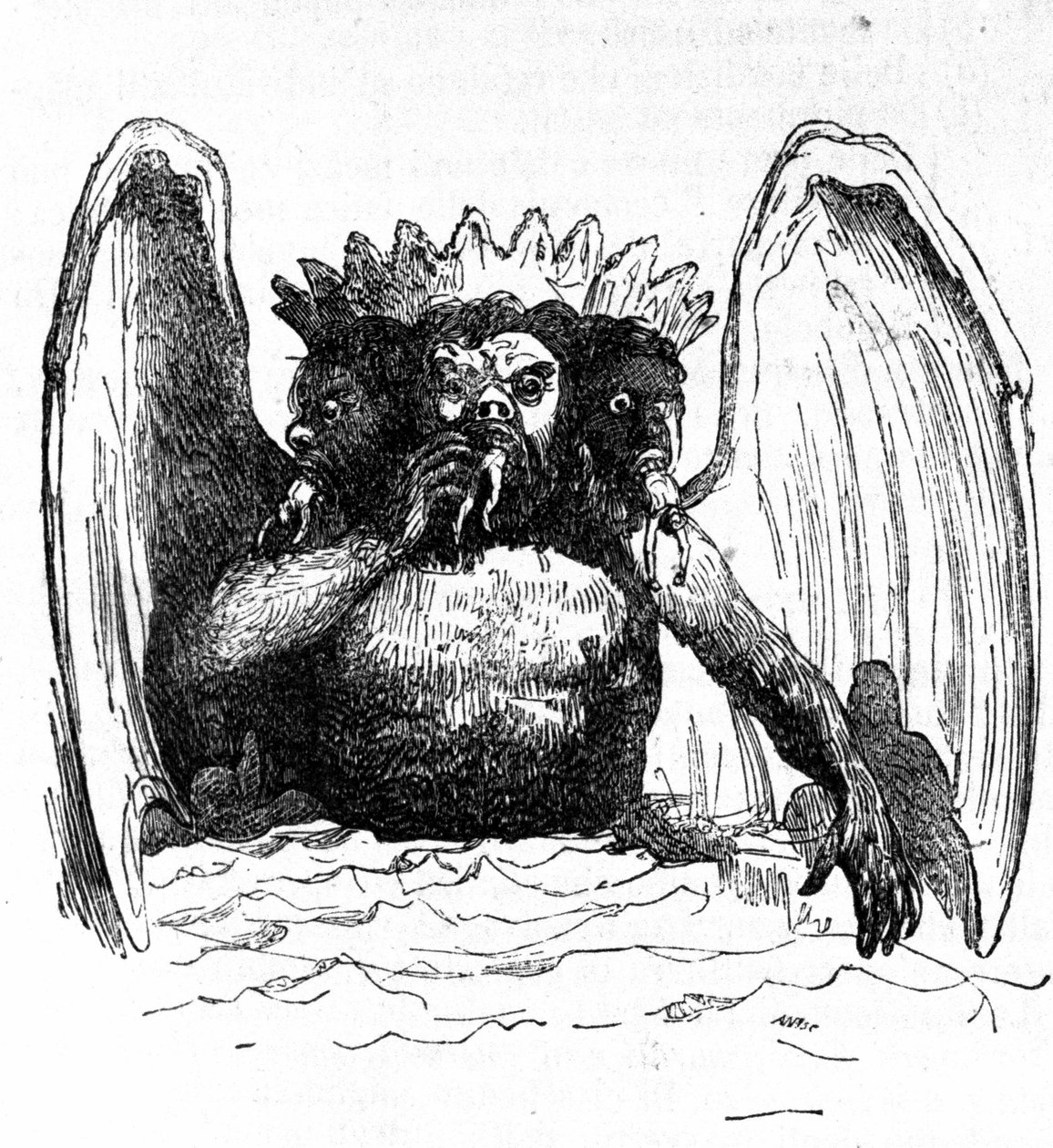 Representation av Lucifer i Dantes helvete som slukar de fördömda. av Unknown artist