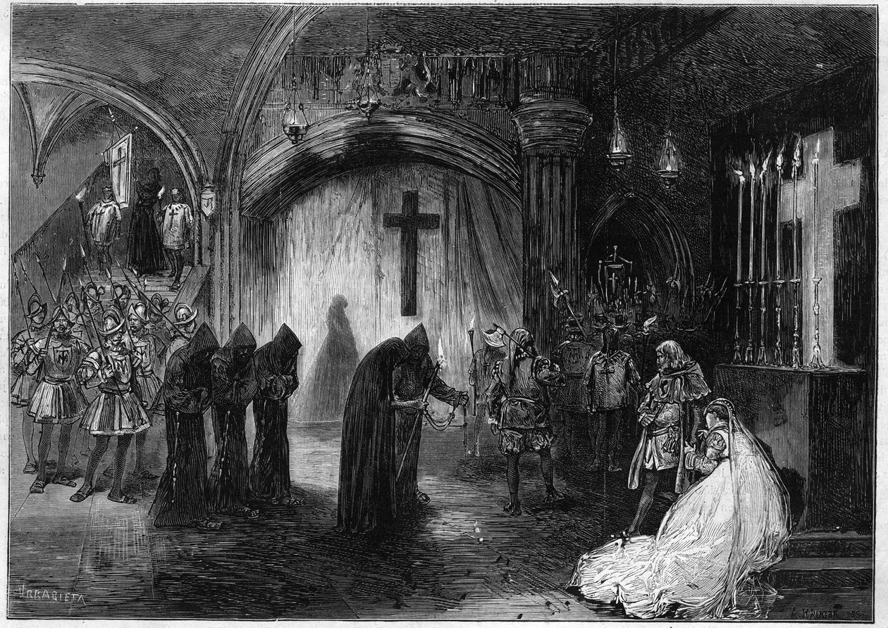 Representation av "" Marie Tudor"" drama på tre dagar och prosa av Victor Hugo, på Theatre de la porte Saint Martin (Saint-Martin) i Paris 1873. av Unknown artist