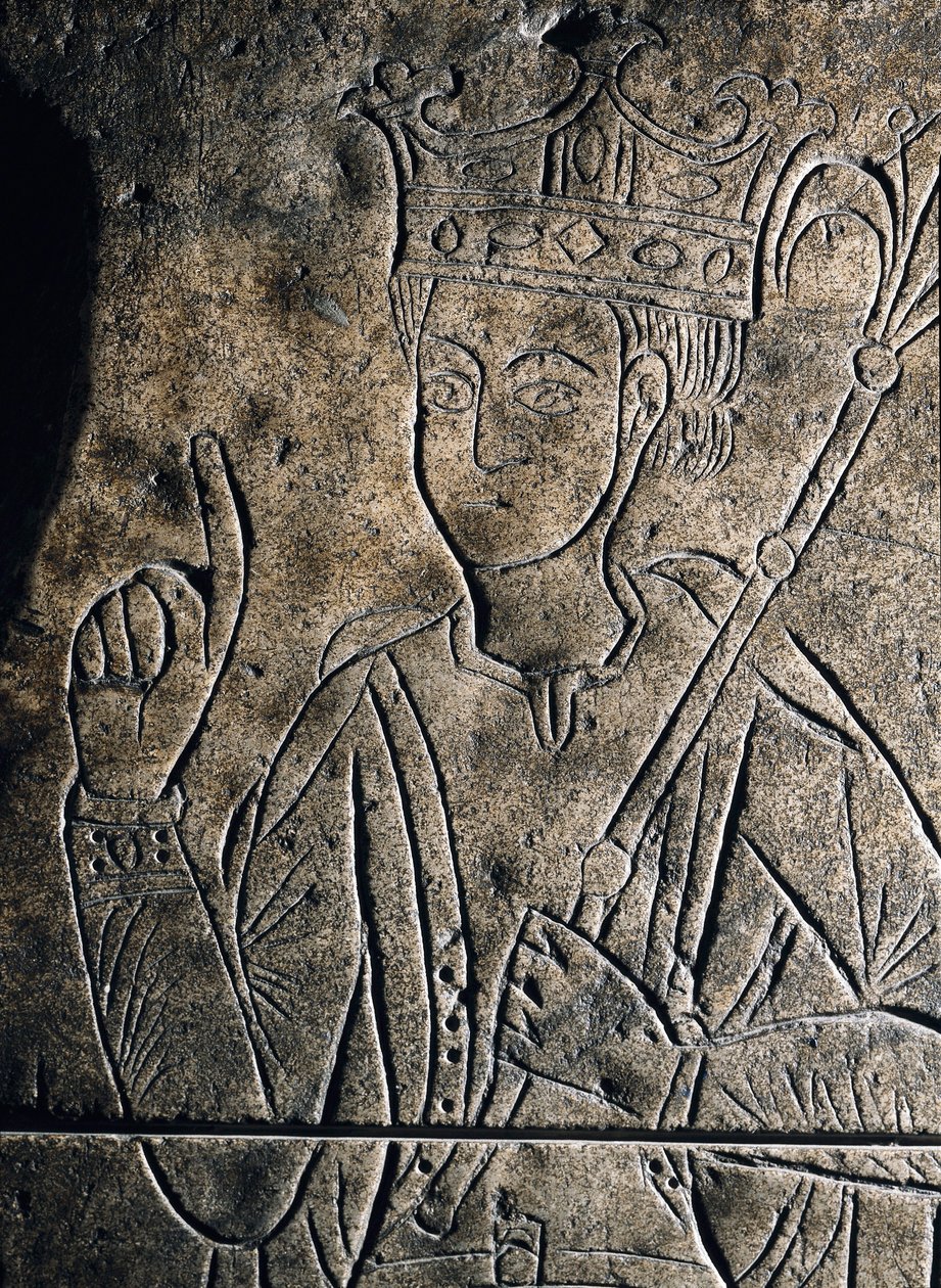 Representation av Sanchez II Garcia (1010-1029), greve av Kastilien. Låg relief skulpterar på graven av klostret San Salvador, i Ona (Spanien). av Unknown artist