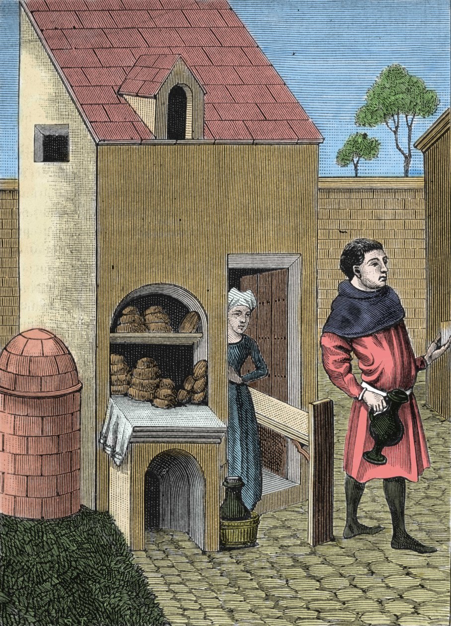 Framställning av en bagare på 1400-talet. av Unknown artist