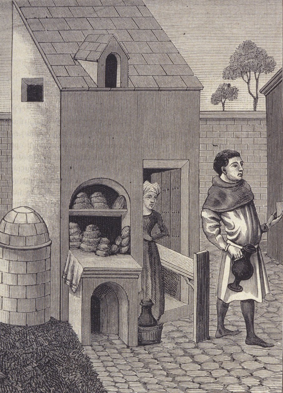 Framställning av en bagare på 1400-talet. av Unknown artist