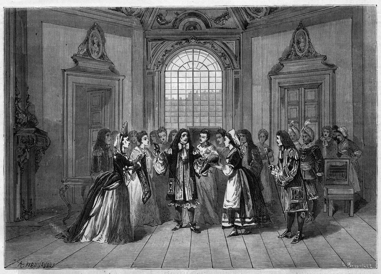 Representation av en komisk opera: Ludvig XIV i "" Le roi a dit"" efter ett libretto av Edmond Gondinet (1829-1888) och en musik av Leo Delibes (1836-1891). Paris, Theatre de l