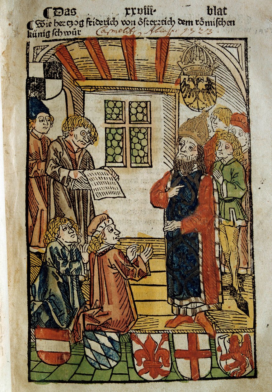 Representation av konciliet i Konstanz (1414-1418), sammankallat av kejsar Sigismund I och motpåven Johannes XXIII. Han satte stopp för den stora schismen i väst. Miniatyr av 1414. Paris. polska biblioteket av Unknown artist