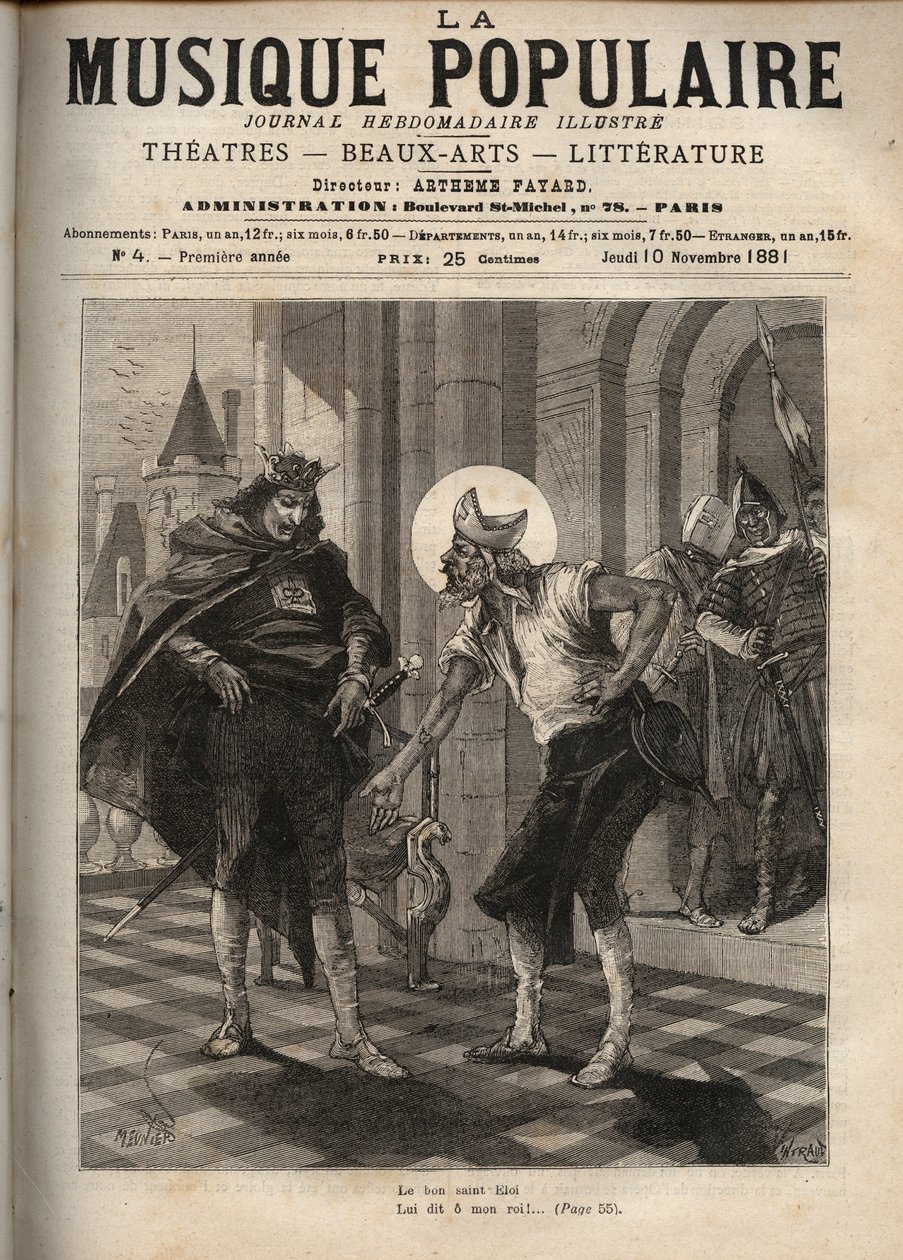 Representation av den franska populära sången "" King Dagobert"" som representerar kung Dagobert I (cirka 600-639) och Saint Eloi de Noyon (ca 588-660): "The Good Saint Eloi av Unknown artist