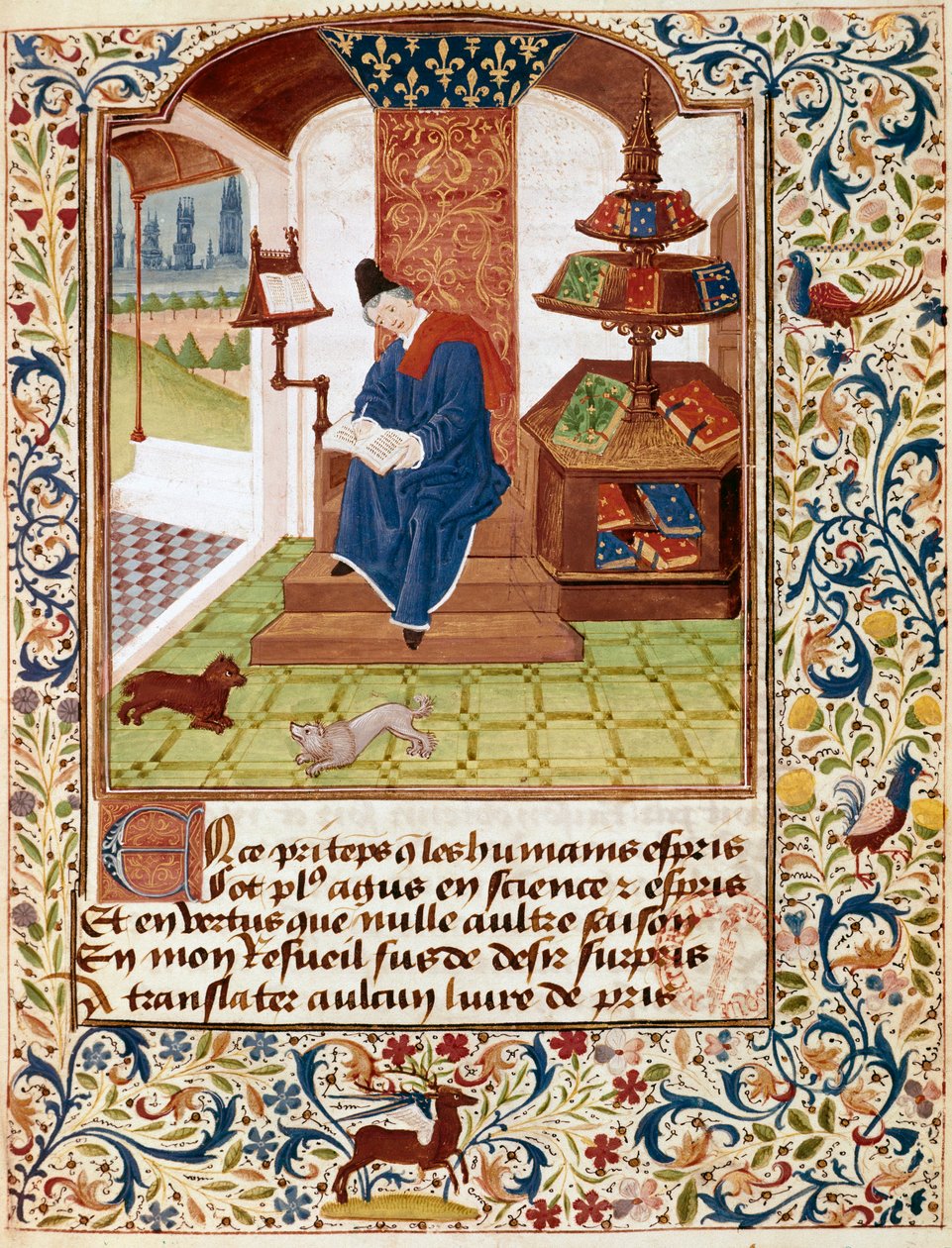 Representation av författaren som skriver på sitt kontor Miniatyr från "Flowers of all virtues" eller "Rosary of virtues"" (Ms 291) 1460 Musee Conde, Chantilly av Unknown artist