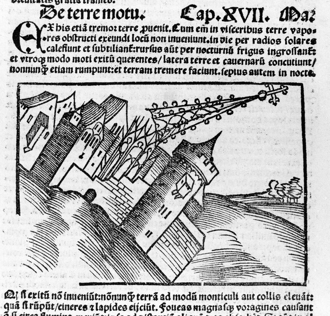 Representation av jordbävningen på 1500-talet. av Unknown artist