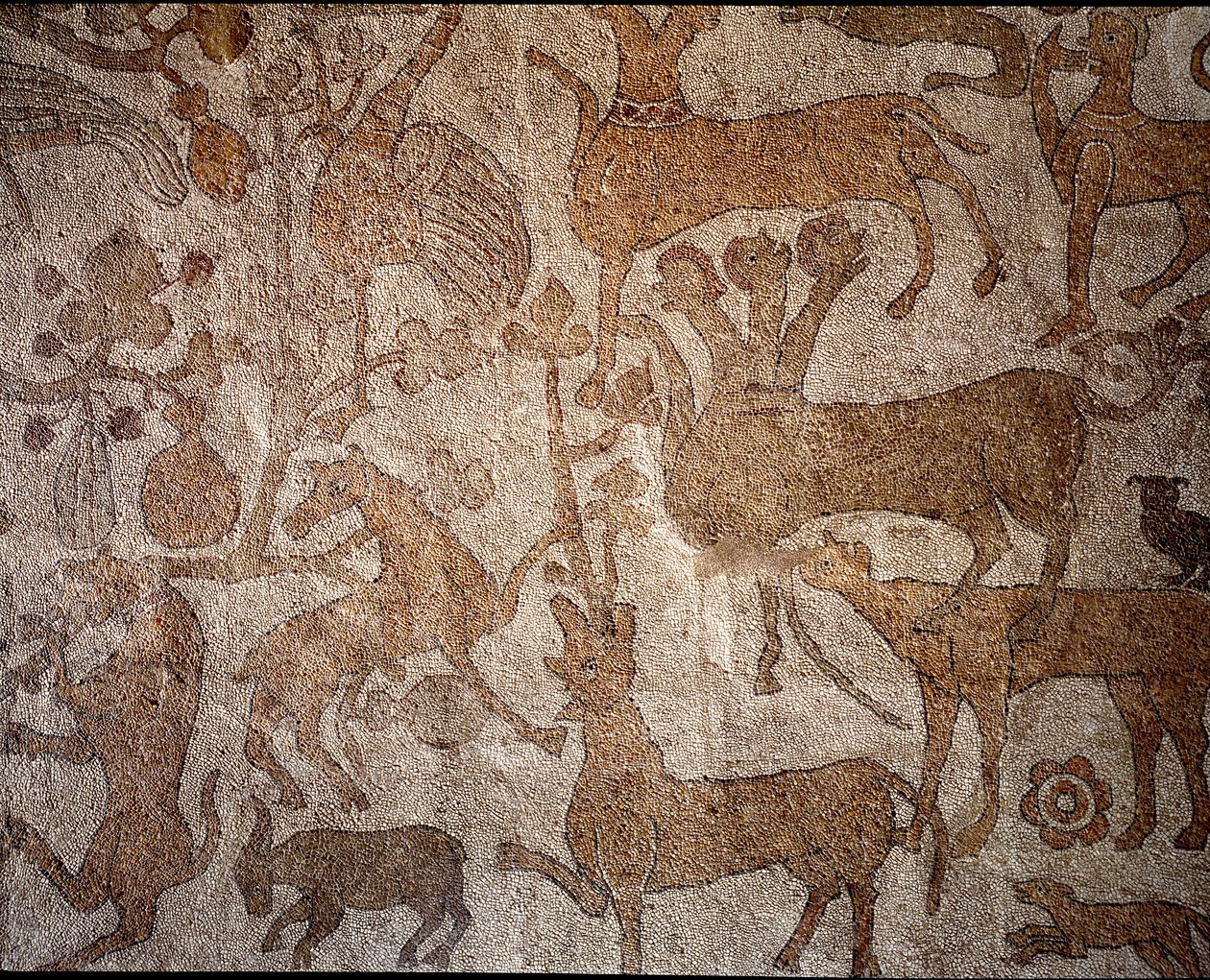 Representation av den imaginära indiska faunan som symboliserar Alexander den stores bedrifter (356-323 f.Kr.), kung av makedonska under erövringen av Indien Pavement of Pantaleone (eller Pantaleon) av Unknown artist