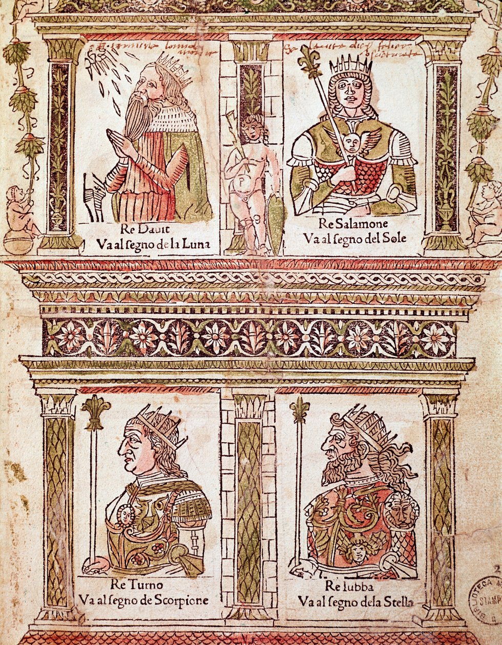 Representation av kungarnas sida: kung David, kung Salomo, kung Turno och kung Lubba (Kungarnas sida) 1496) poet och humanist av Unknown artist