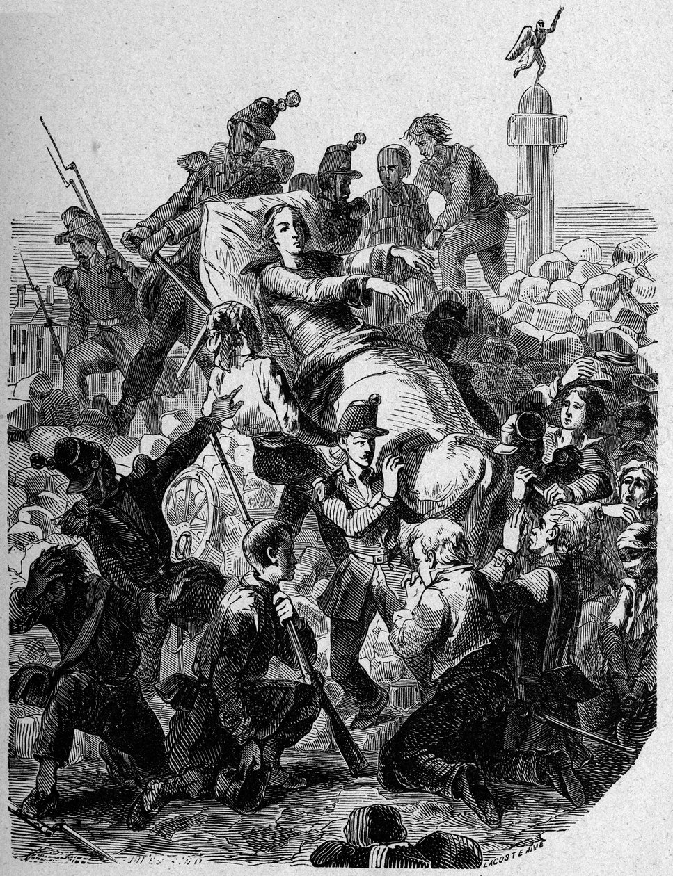 Revolution 1848: "" Ärkebiskopen Denis Affre (1793-1848) sårar och bär på en bår 1848." av Unknown artist