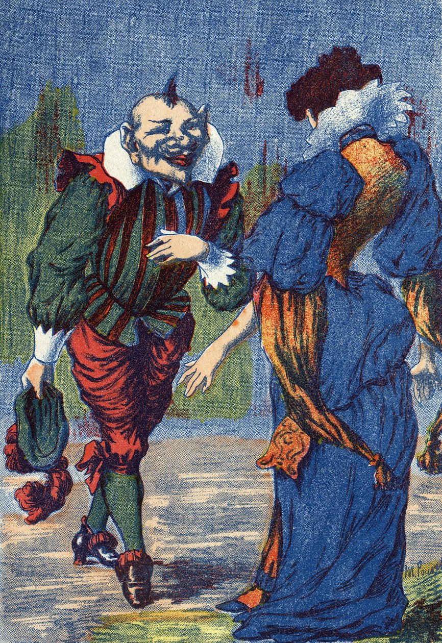 Riquet presenterar sig för prinsessan igen. Illustration till "Riquet a la houppe", berättelse av Charles Perrault (1628-1703), fransk författare. Anonym illustration. Bildmaterial Marcel Vagne, Jarville Nancy, odaterat (slutet av 1800-talet). av Unknown artist