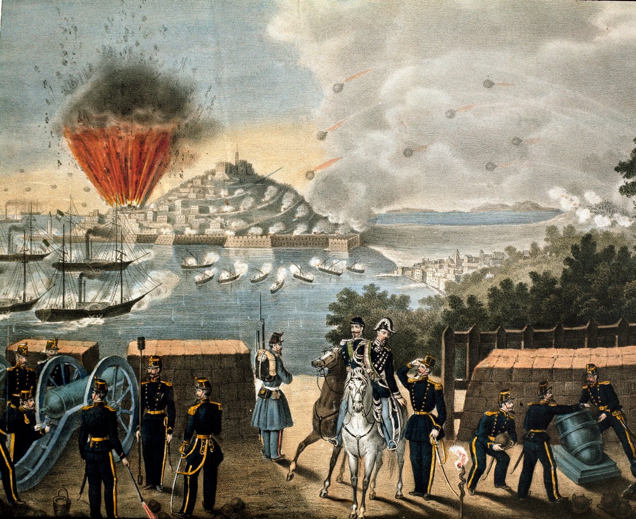 Risorgimento - Expedition of the Thousand or Red Shirts av Giuseppe Garibaldi (1807-1887) - Siege of Gaete, Italien av Unknown artist