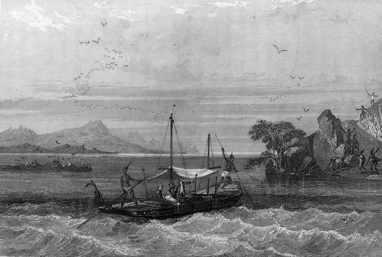 Robert Cavelier de La Salle (1643-1687) anländer till Mississippis mynning, april 1675. i "General History of the Navy" av Van Tenac av Unknown artist
