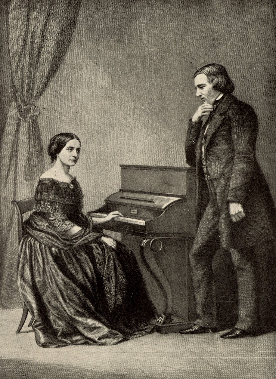 Robert Schumann (1810-1856) med sin hustru (tryck) av Unknown artist
