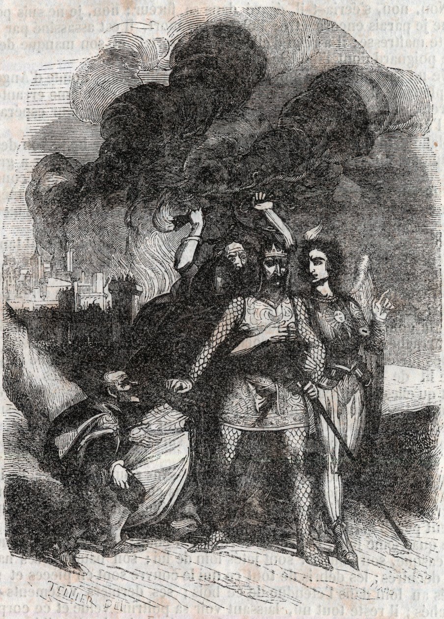 Rodomont överger Paris - gravyr från 1851 från "" Roland furieux"" (Orlando furioso) (1500-talet) av Ludovico Ariosto, känd som Ariosta - Upplaga översatt från italienska av greven av Tressan och publicerad av Gustave Harvard 1851 av Unknown artist