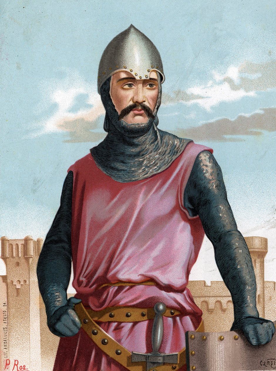 Rodrigo Dìaz de Vivar, känd som Cid Campeador Spanish Hero (1043 till 1099). efter nyanser och kvinnor berömda Barcelona 1877. av Unknown artist
