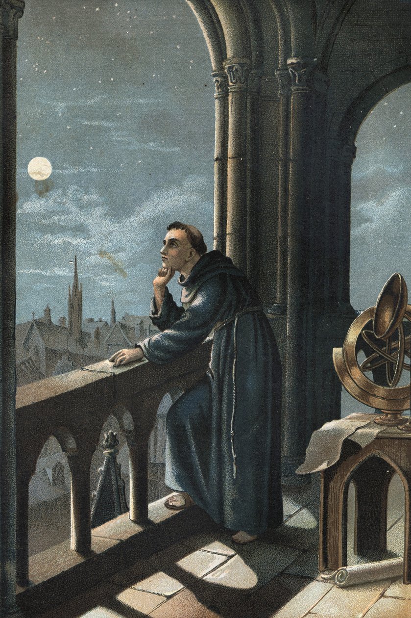 Roger Bacon till Oxford. Franskisk munk, teolog, filosof och engelsk forskare (Ilchester, Somerset, cirka 1214 i Oxford av Unknown artist