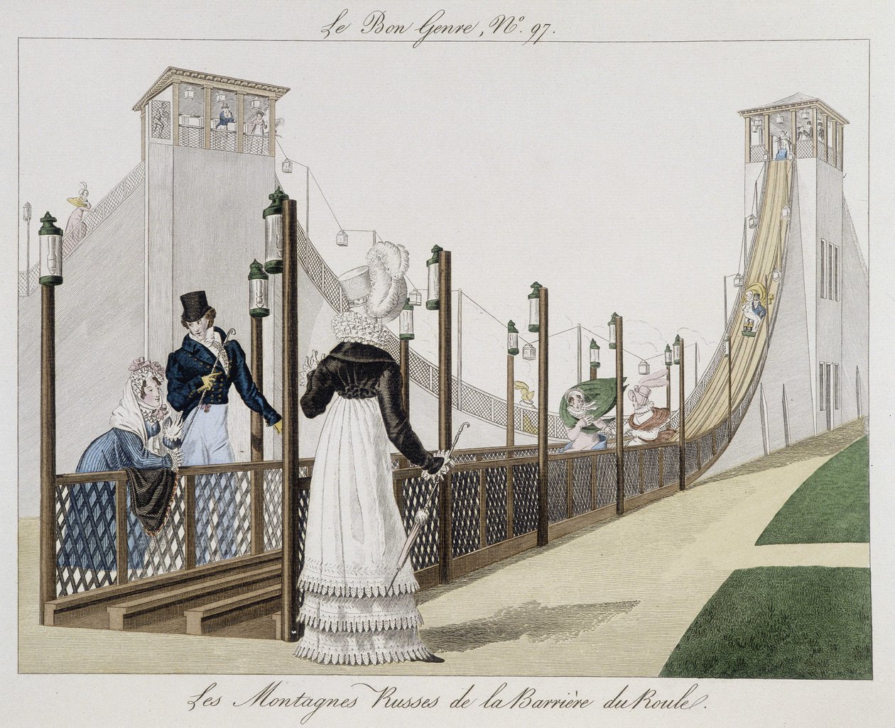 Berg-och dalbana vid Barriere du Roule, tidigt 1800-tal "" Le Bon genre"", nr 97 av Unknown artist
