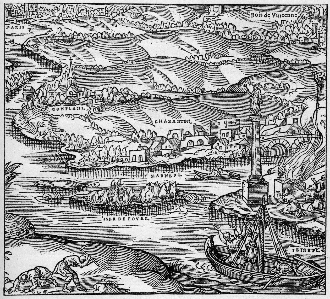 Romerska Gallien: ett monument byggt av de parisiska sjömännen under Tiberes regne, vid sammanflödet av Seine och Marne. Gravyr i "La Marine et les colonies: handel" av Unknown artist