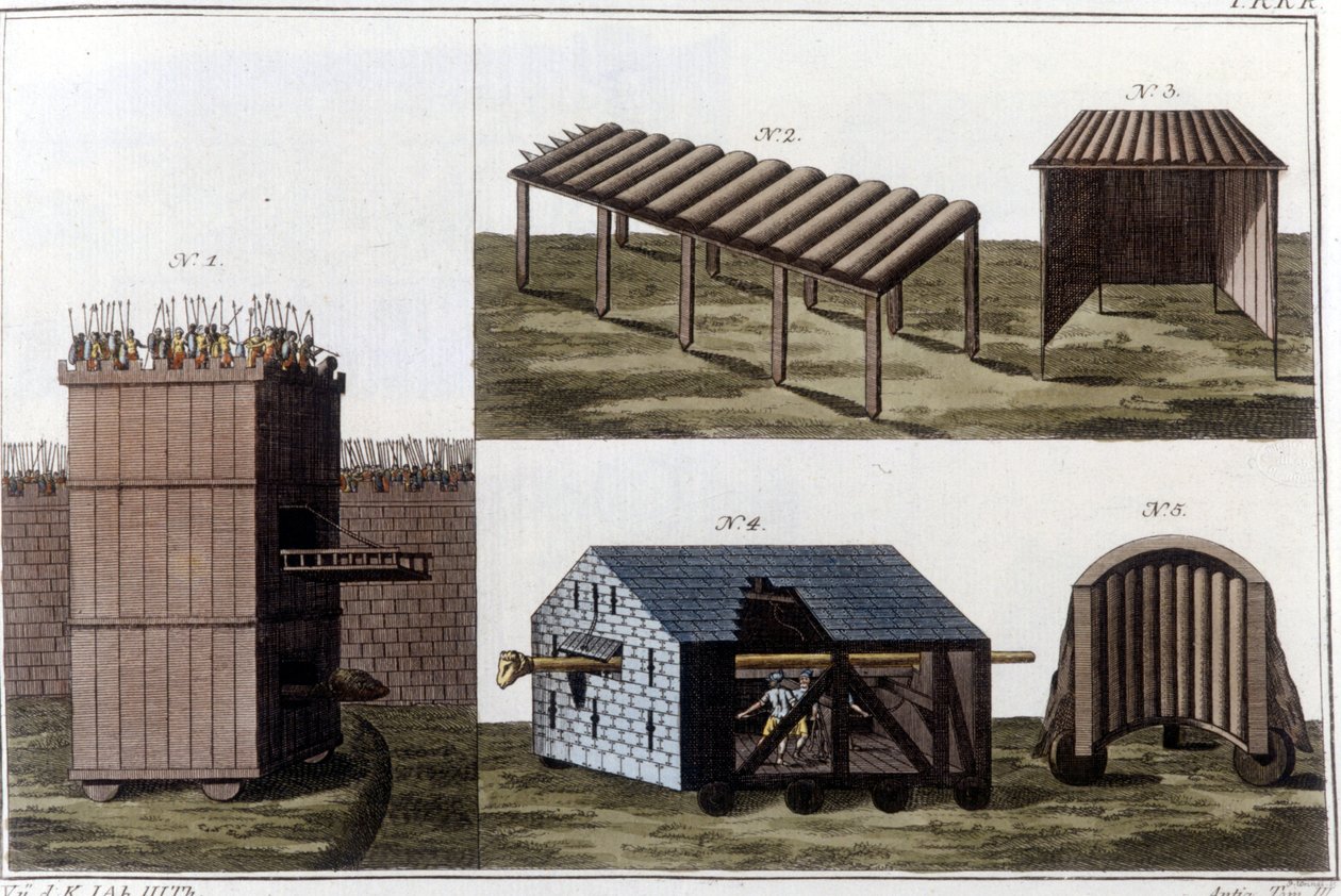 Romerska krigsmaskiner. Gravyr från början av 1800-talet. av Unknown artist