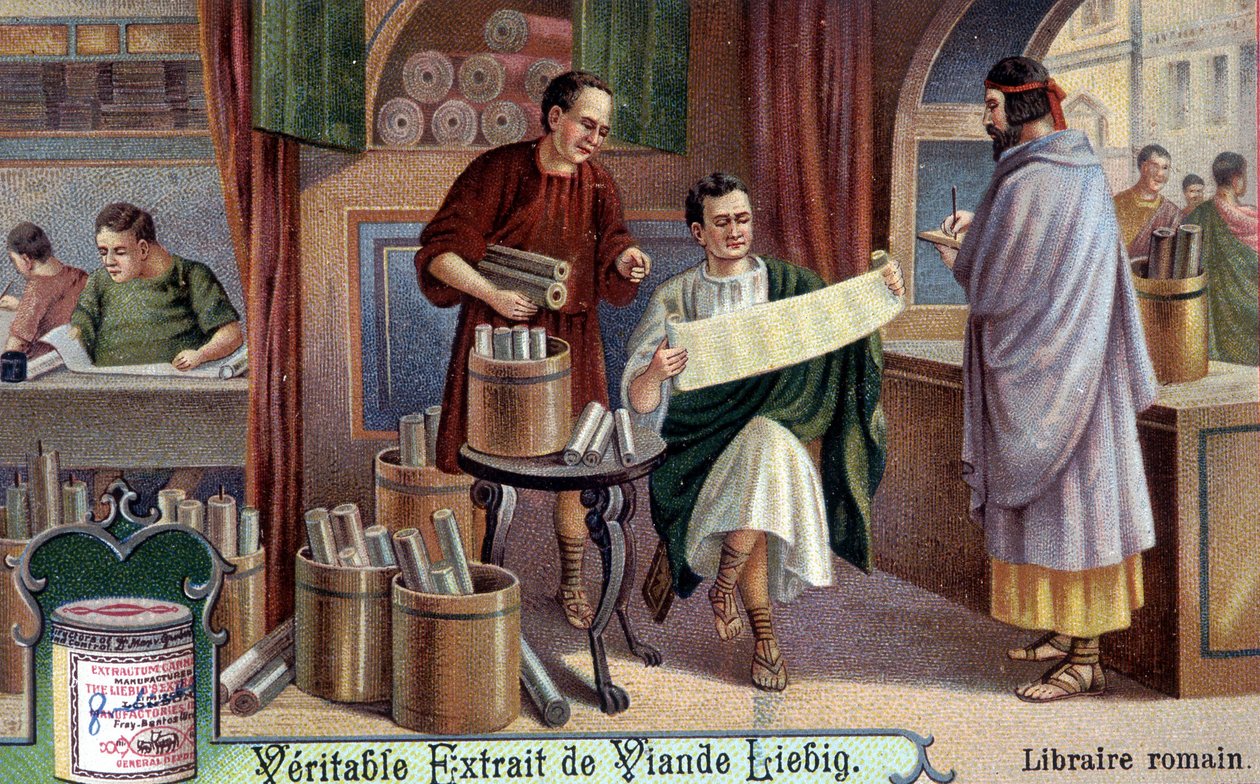 romersk bokhandlare. Kromolitografi, Liebig-bild. av Unknown artist
