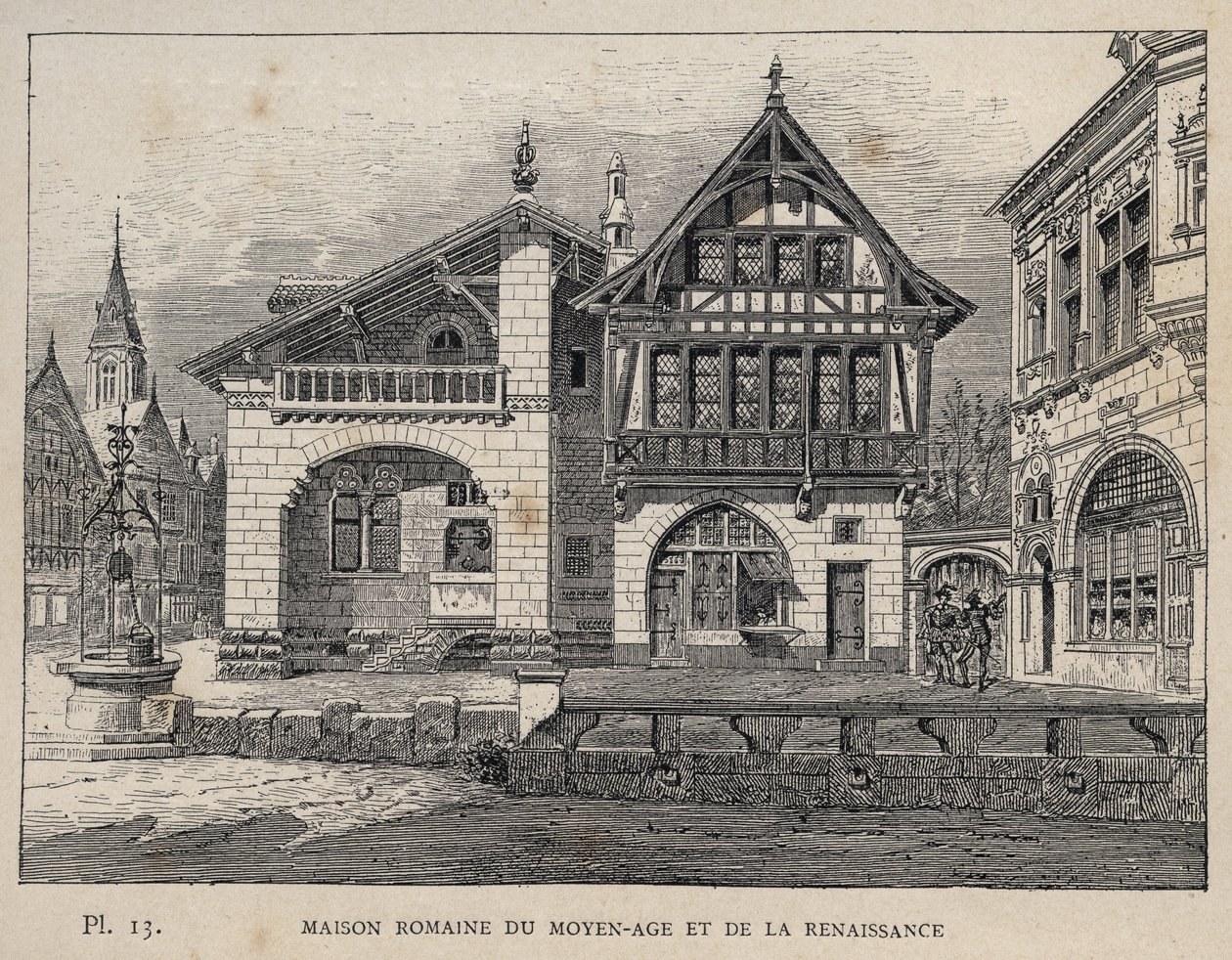 Romerskt hus från medeltiden och renässansen - gravyr från 1889 i "History of human habitation at the Universal Exhibition of 1889, by Mr Charles GARNIER - Librairie centrale des beaux-arts Paris 1889 av Unknown artist