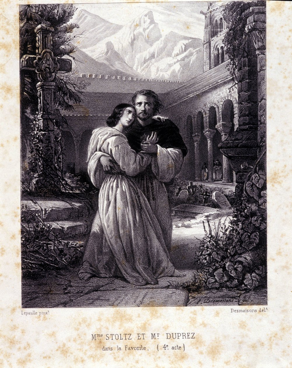 Rosina Stoltz och Gilbert Duprez i akt IV av "The Favorite" av Gaetano Donizetti. 1840. av Unknown artist