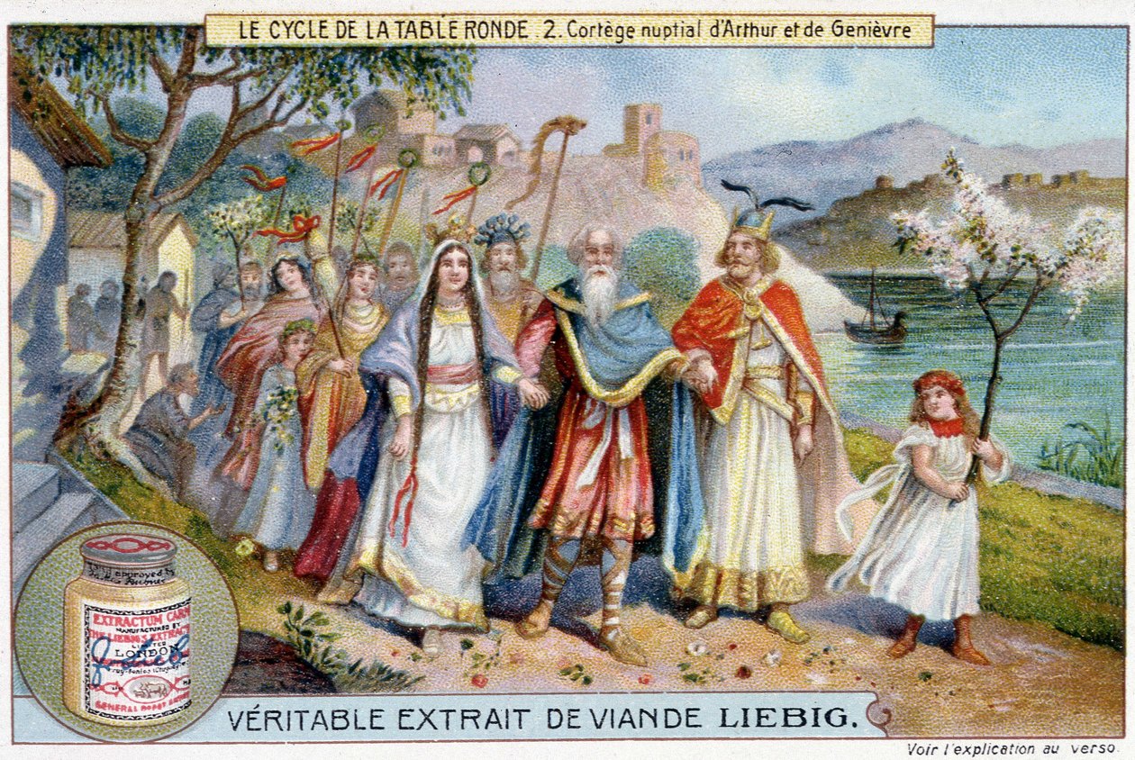 Rundabordscykel (2): Brudprocession av kung Arthur och Juniper, Liebig Chromolithography, sd. 1800-talet av Unknown artist