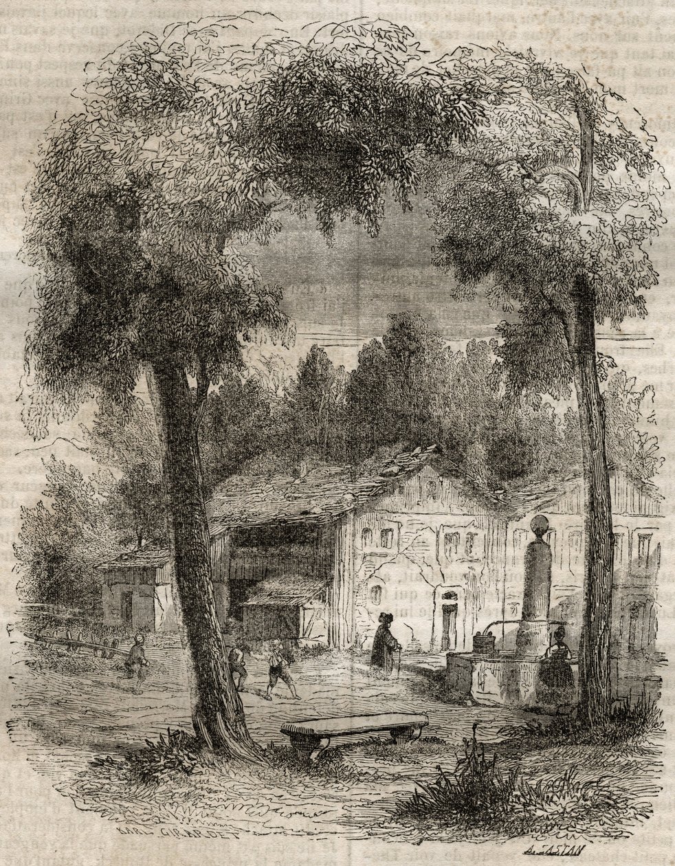 Rousseau a Motiers (Kanton Neuchatel) - Illustration till "" Bekännelserna" av Jean-Jacques (Jean Jacques) Rousseau (1712-1778) - gravyr av 1849 av Unknown artist