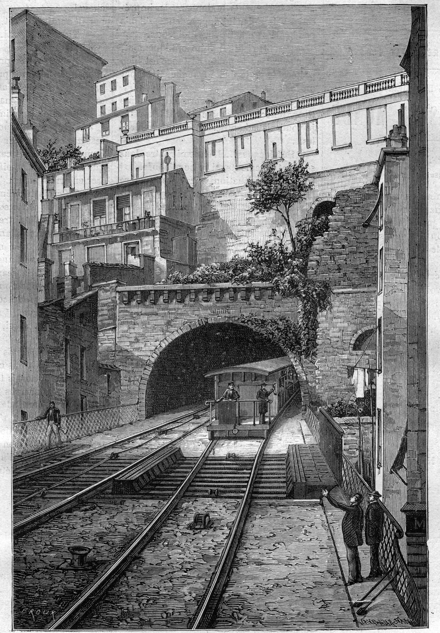 Järnvägsväg från Lyon till Fourviere - gravering i "Journal des voyages"" 1884 av Unknown artist