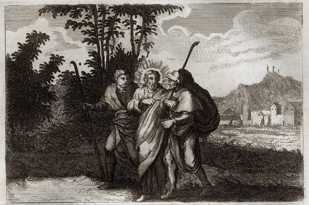 Royaumont Bibeln, Nya testamentet: Emmaus lärjungar. Emmaus två lärjungar) möter den uppståndne Kristus. Illustration från 1811. av Unknown artist