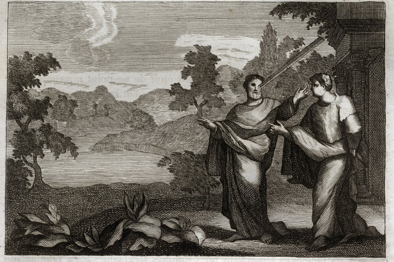 Royaumont Bibeln, Nya testamentet: Döm inte andra. När du har en bjälke i ögat ska du inte bry dig om att dra ett sugrör från din brors öga (liknelsen om strået och balken). Illustration från 1811. av Unknown artist
