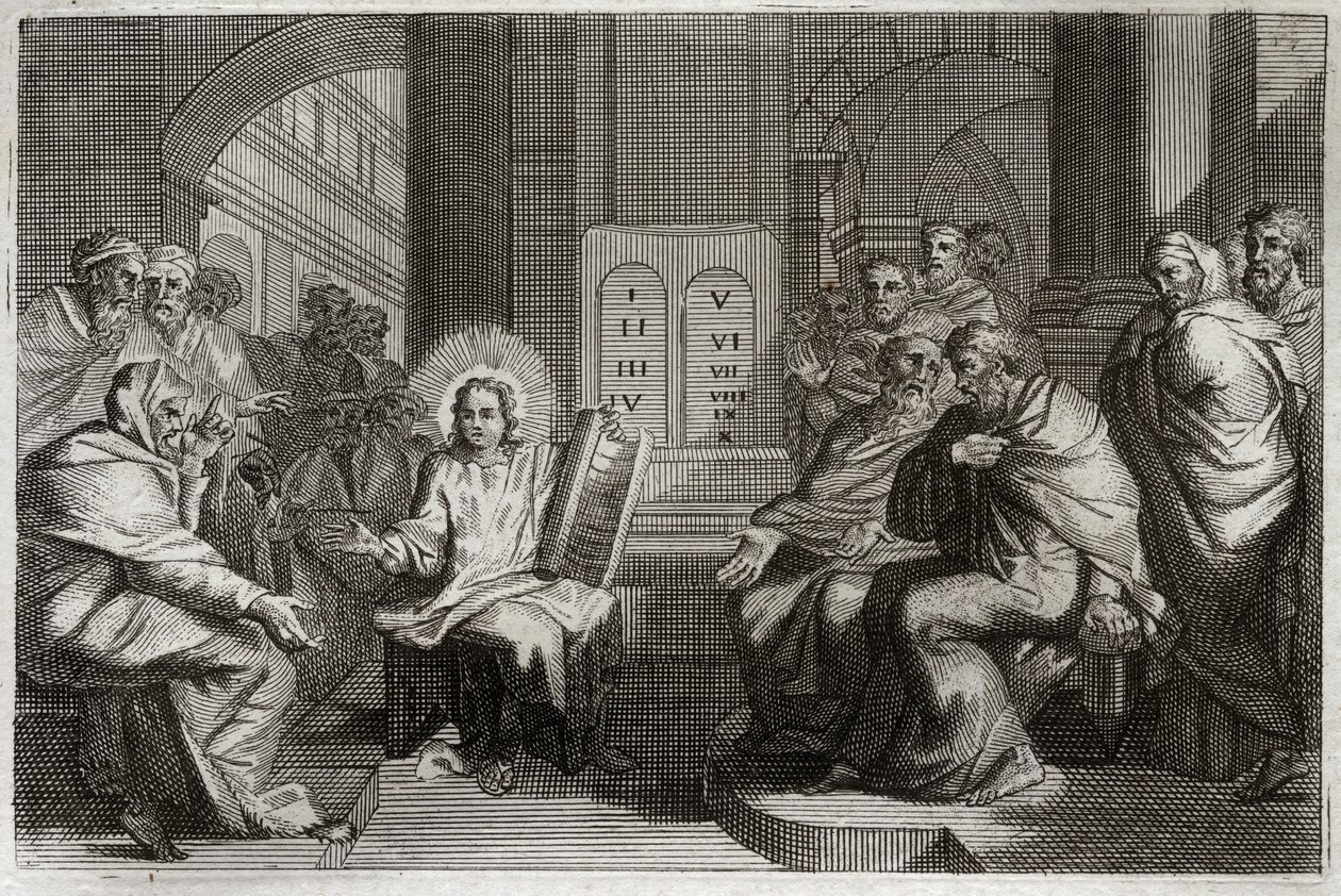 Royaumont Bibeln, Nya testamentet: Jesus i templet bland läkarna. av Unknown artist