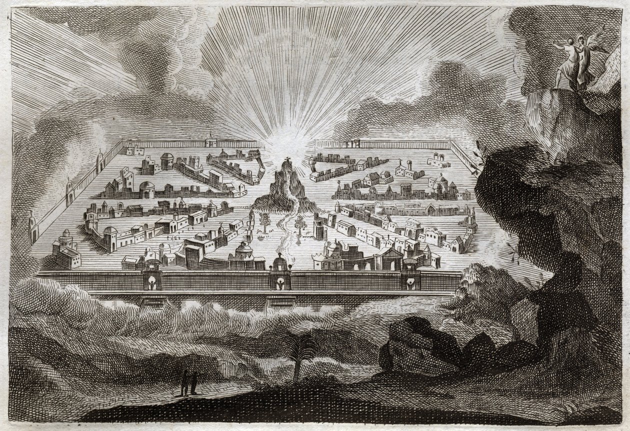 Royaumont Bibeln, Nya Testamentet: Nya Jerusalem. Ängeln visar Johannes det nya Jerusalem. Illustration från 1811. av Unknown artist