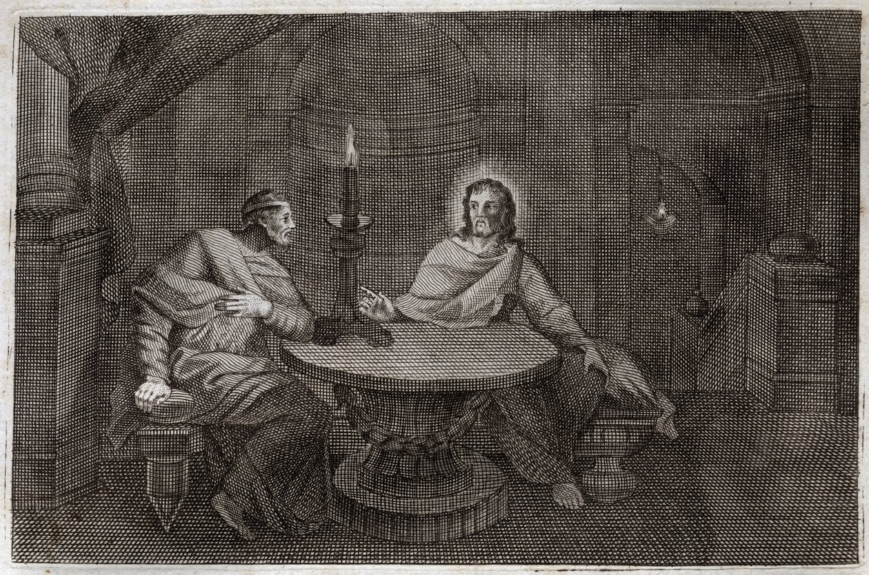 Royaumont Bibeln, Nya testamentet: Nikodema kommer för att hitta Jesus Kristus på natten. Illustration från 1811. av Unknown artist