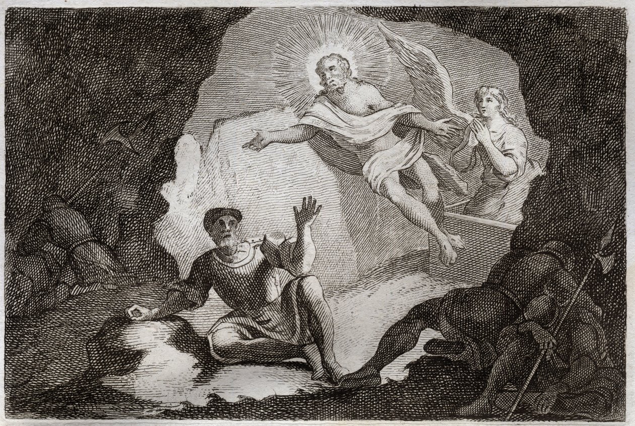 Royaumont Bibeln, Nya testamentet: Uppståndelse. Jesus Kristus reser sig från sin grav under vördnad för de romerska soldaterna som hade somnat. Illustration från 1811 (gravyr) av Unknown artist