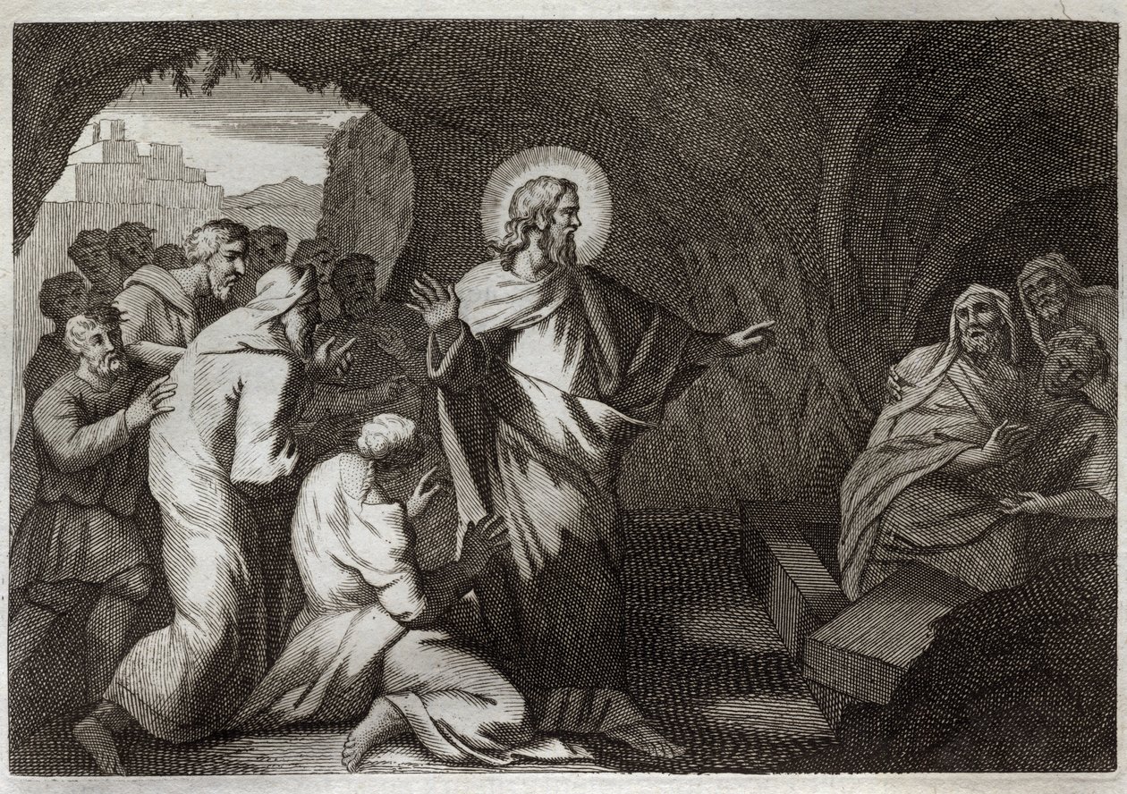 Royaumont Bibeln, Nya testamentet: Lasarus uppståndelse av Jesus Kristus. Illustration från 1811. av Unknown artist