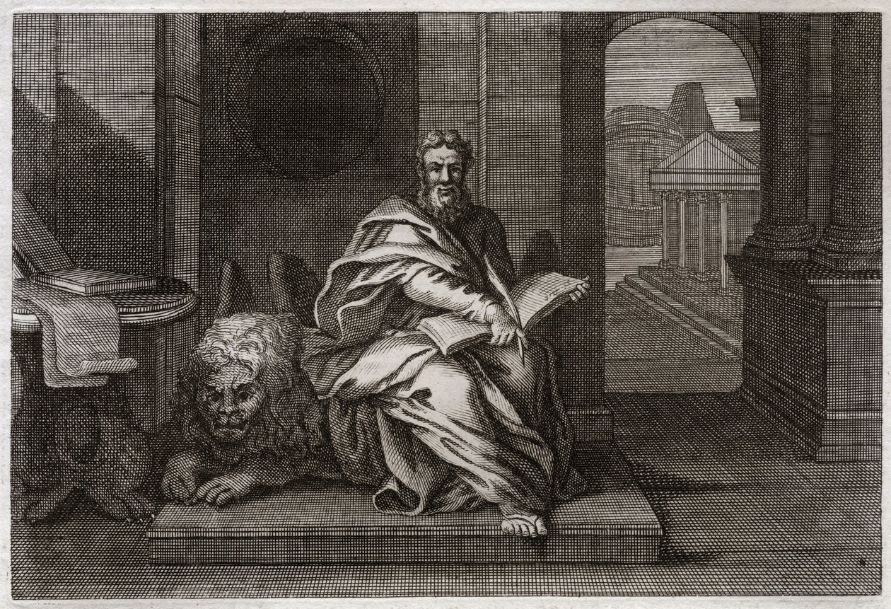 Royaumont Bibeln, Nya testamentet: Evangelisten Sankt Markus med lejonet. Illustration från 1811. av Unknown artist