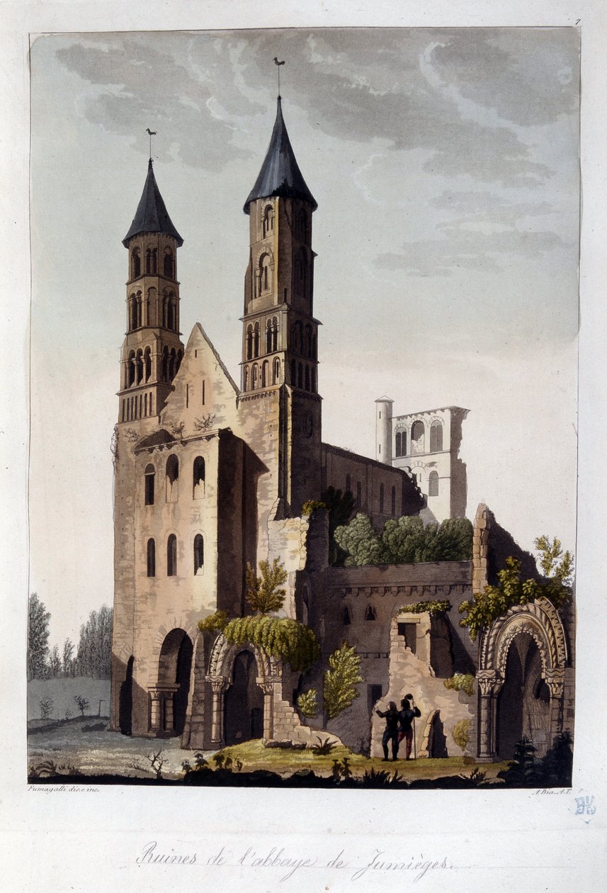 Ruinerna av klostret Jumieges - i "" Den gamla och moderna kostymen"" av Dr. Ferrario, red. Milano av Unknown artist